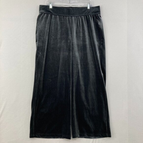 Lands' End Pants - Lands' End size 1X Gray Velvet Stretch Pull-on Wide Leg Ankle Pants